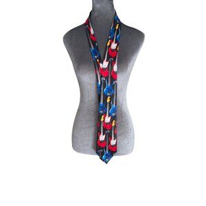 Steven Harris Handmade Guitar Print Necktie Rock Music Theme Polyester Black Red